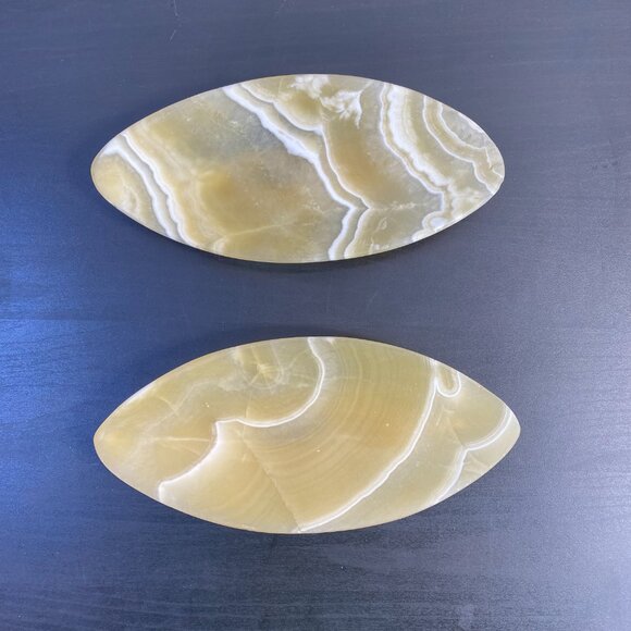 Set of 2 Hand Carved Onyx Tray, Table Center Decor Fruit Trays, Yellow White - Picture 2 of 10